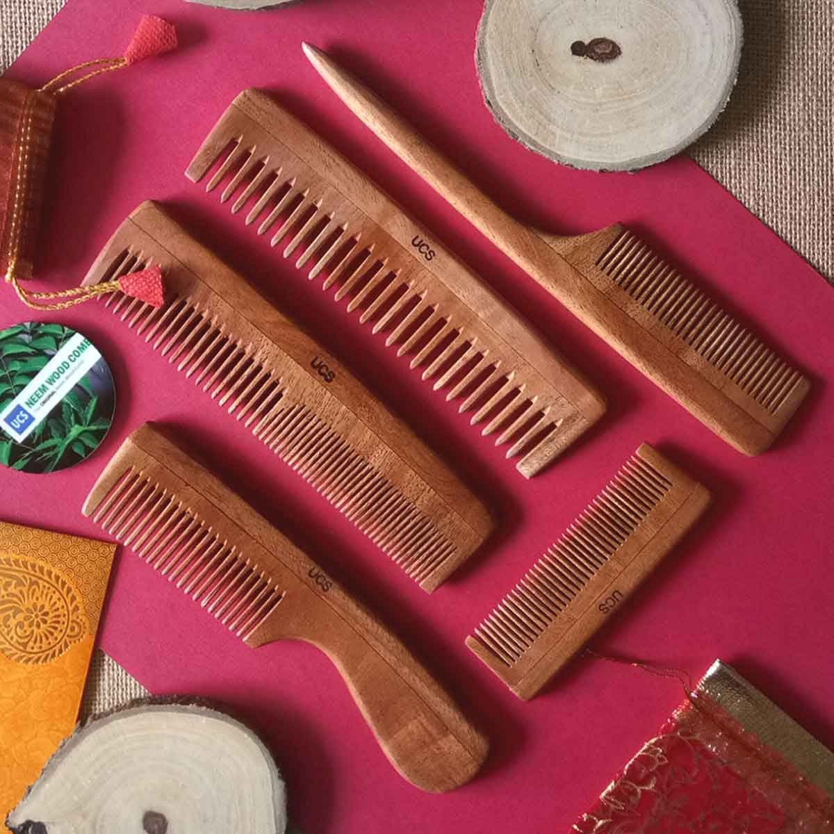 Buy UCS Gift Set of 5 Neem Wood Comb