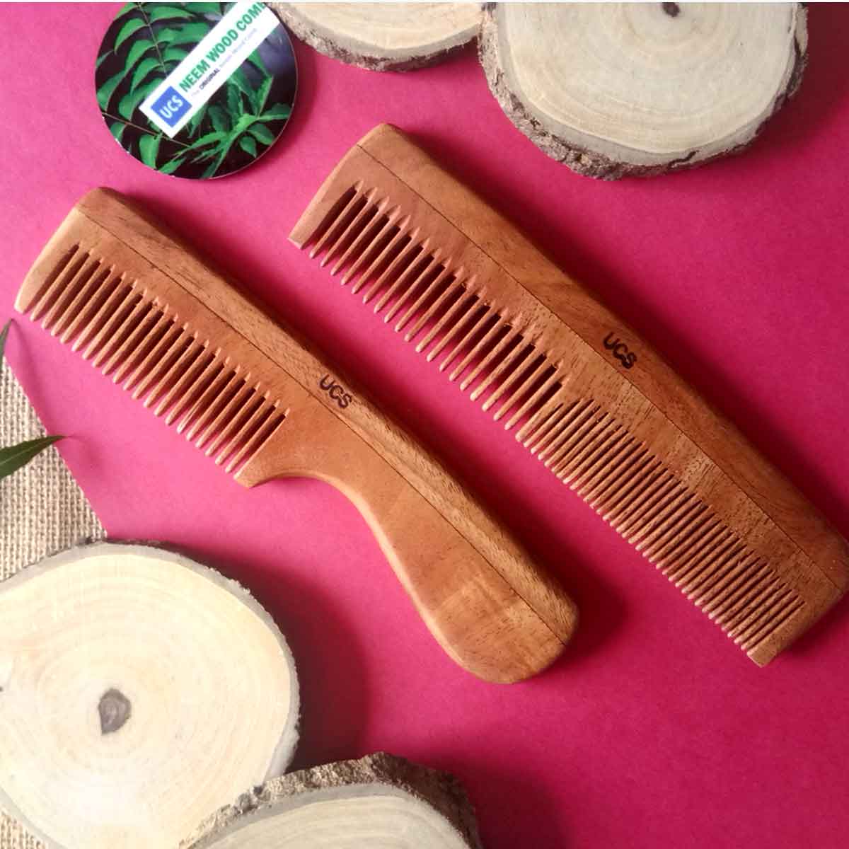 Neem Wood Comb Set of 2 Hair Combs (UCS1001)