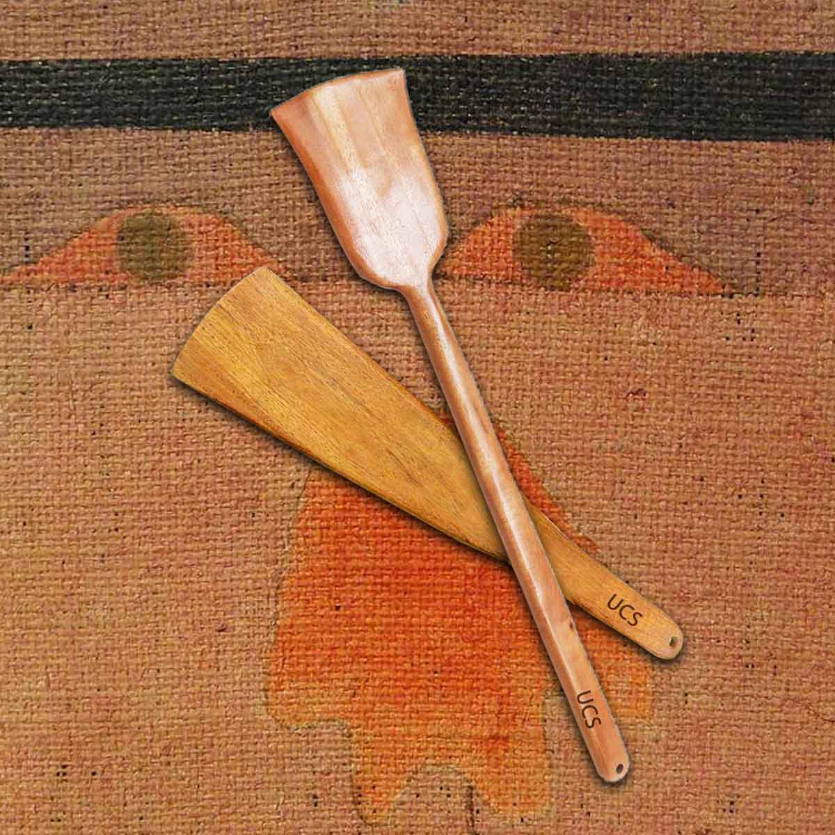 Neem Wooden Spatula Set of 2 | Flip Spatulas (Palta) for Dosa/Roti/Omelette