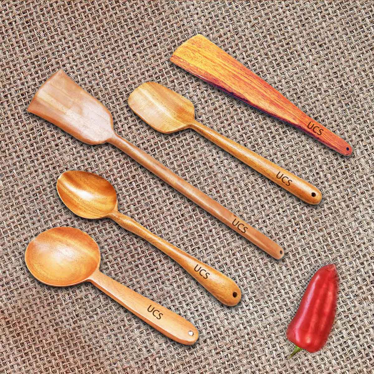 Buy Wooden Spatula for Cooking & Serving (Neem Wood) – Set of 5