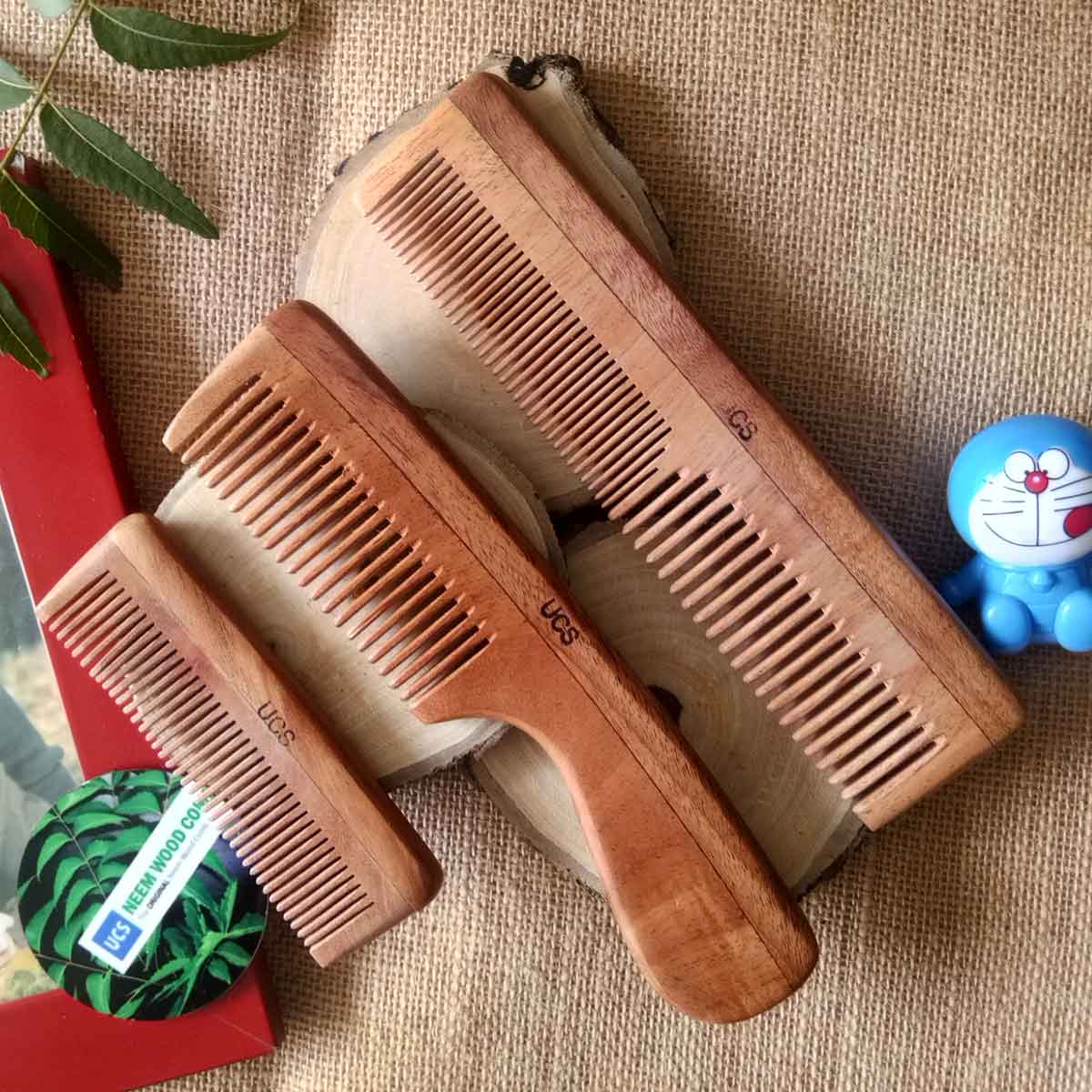 UCS Family Set of Neem Wood Combs Set of 3 Hair Combs (UCS1019)
